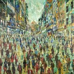 High Street - Crowds City Oil Painting Street Cityscapes People Figures 