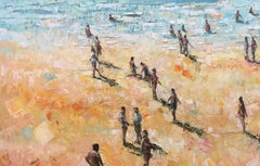 Hot Sand - contemporary summer beach people landscape oil painting