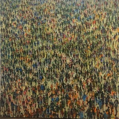 Human Contact - contemporary figurative people crowd landscape oil painting
