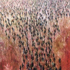 Jewel - dynamic crowd figurative painting square small figures oil canvas