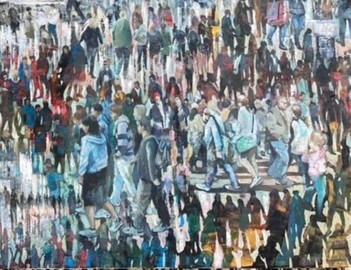 London Parade - Crowds City Oil Painting Street Cityscapes People Figures  For Sale 1