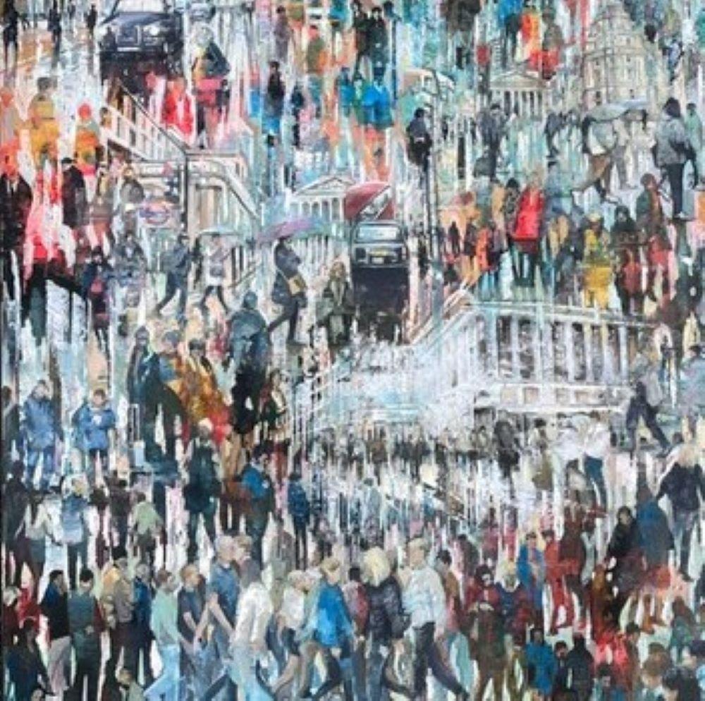 London Parade - Crowds City Oil Painting Street Cityscapes People Figures  For Sale 2