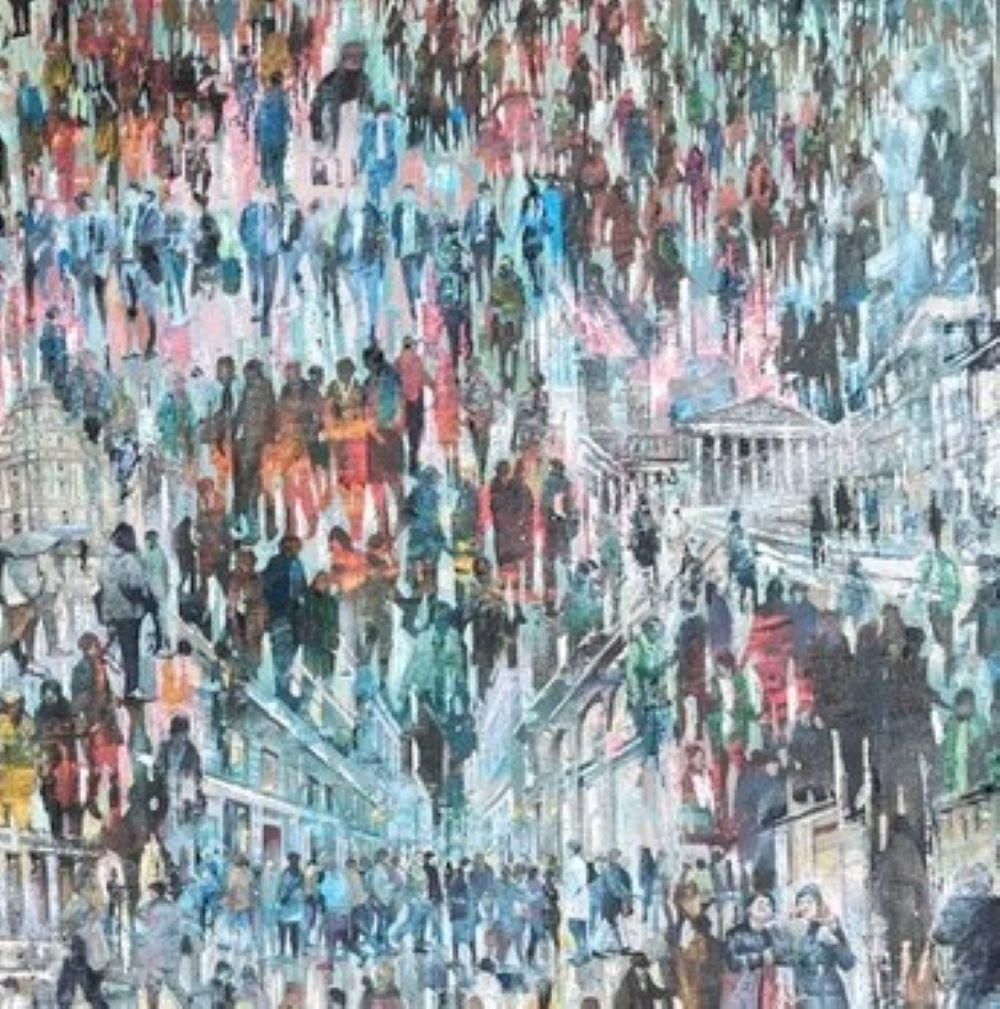 London Parade - Crowds City Oil Painting Street Cityscapes People Figures  For Sale 3
