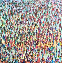 Mixing Pot - contemporary colorful squared oil Painting Crowds People Figures 