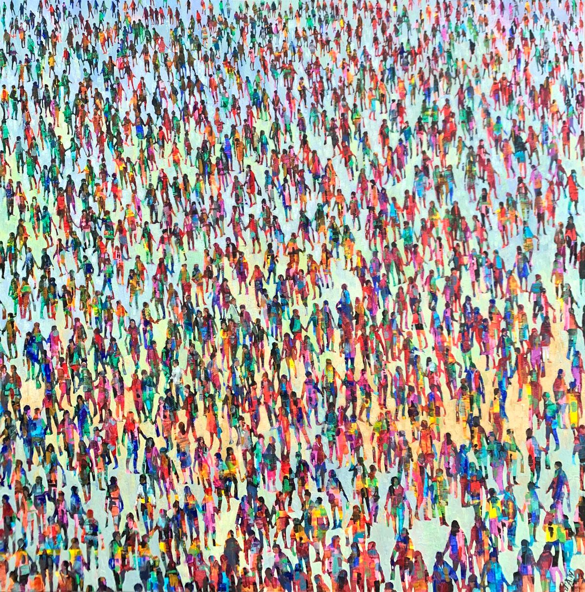 Julia Whitehead Figurative Painting - Mixing Pot - Crowds City Oil Painting Street Cityscapes People Figures 
