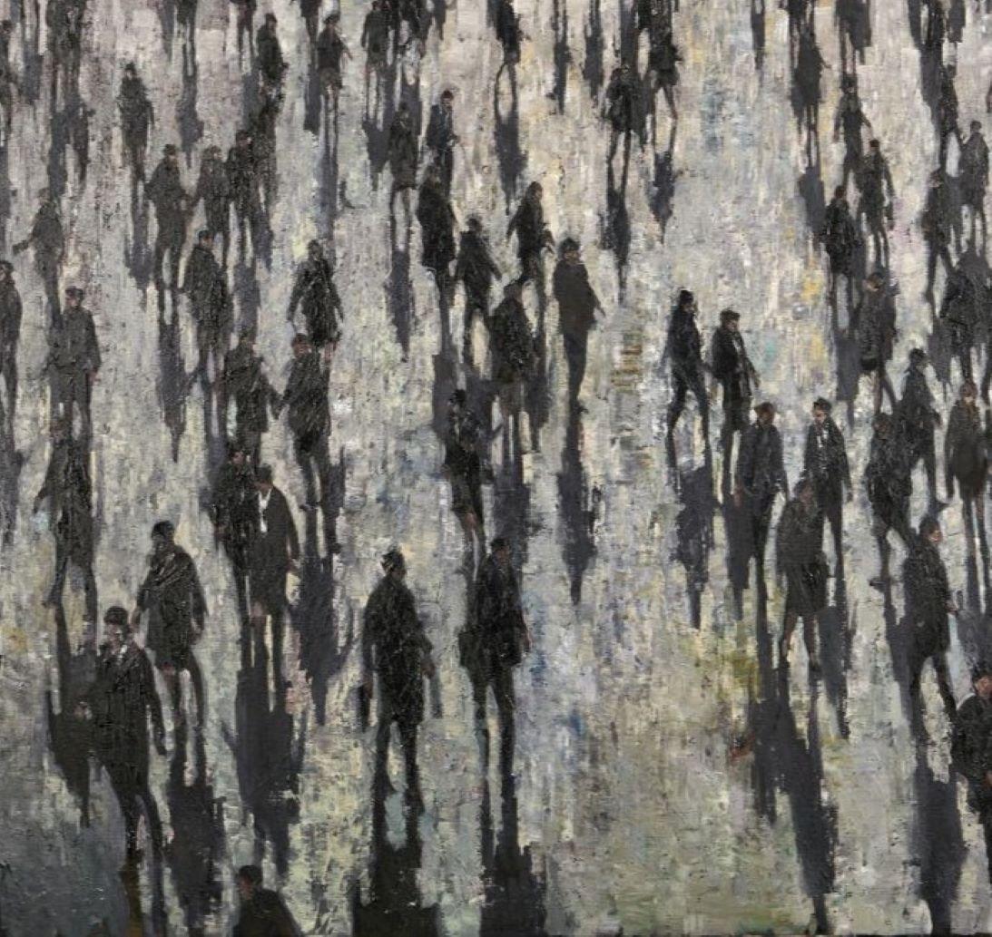 Nine to Five - Crowds City Oil Painting Street Cityscapes People Figures  For Sale 1