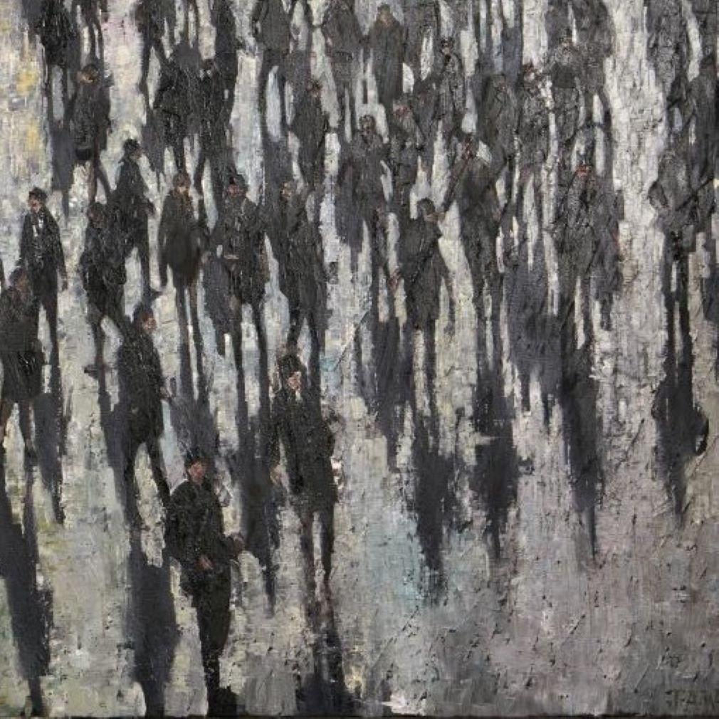 Nine to Five - Crowds City Oil Painting Street Cityscapes People Figures  For Sale 2