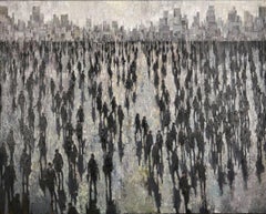 Nine to Five - Folla di città Pittura ad olio Street Cityscapes Persone Figure