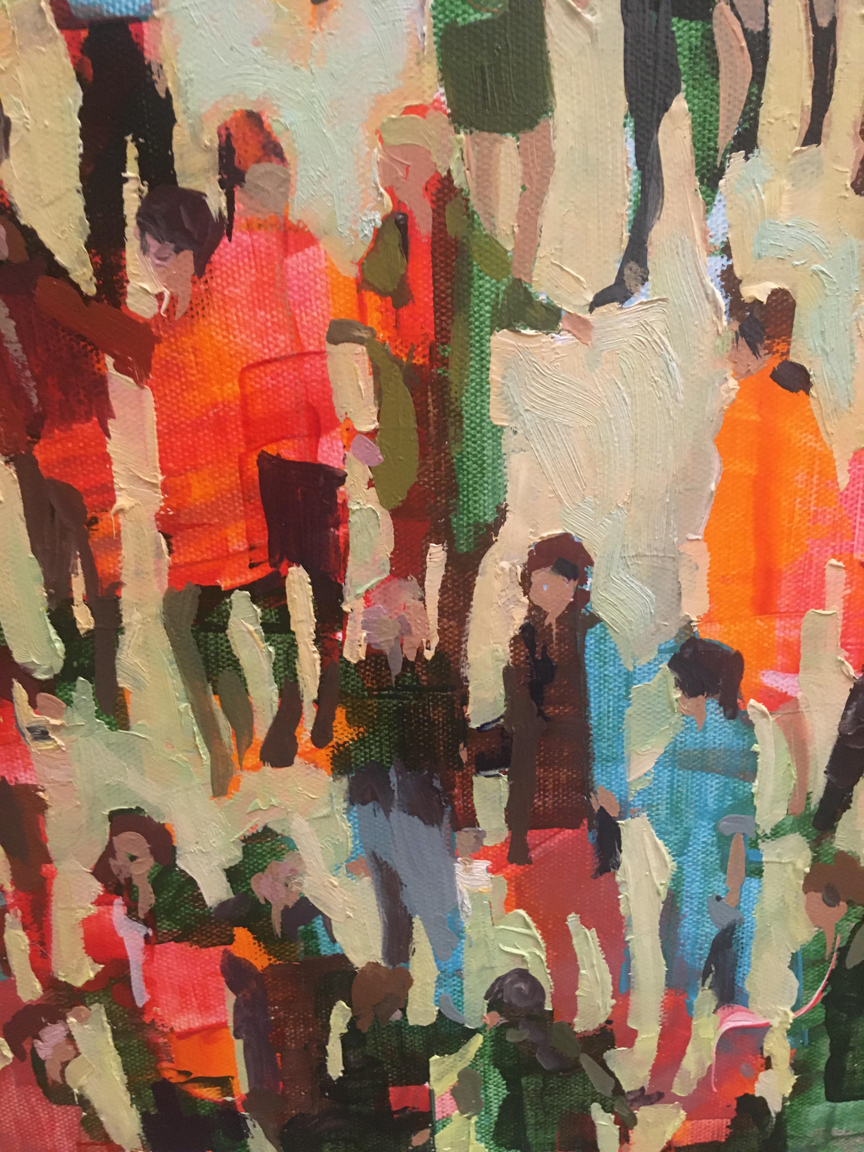 Open Society - contemporary figurative crowd people landscape oil painting - Contemporary Painting by Julia Whitehead