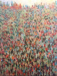 Open Society - contemporary figurative crowd people landscape oil painting