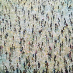 Outside - Sparse Crowd of People Inhabiting Open space: Oil on Canvas