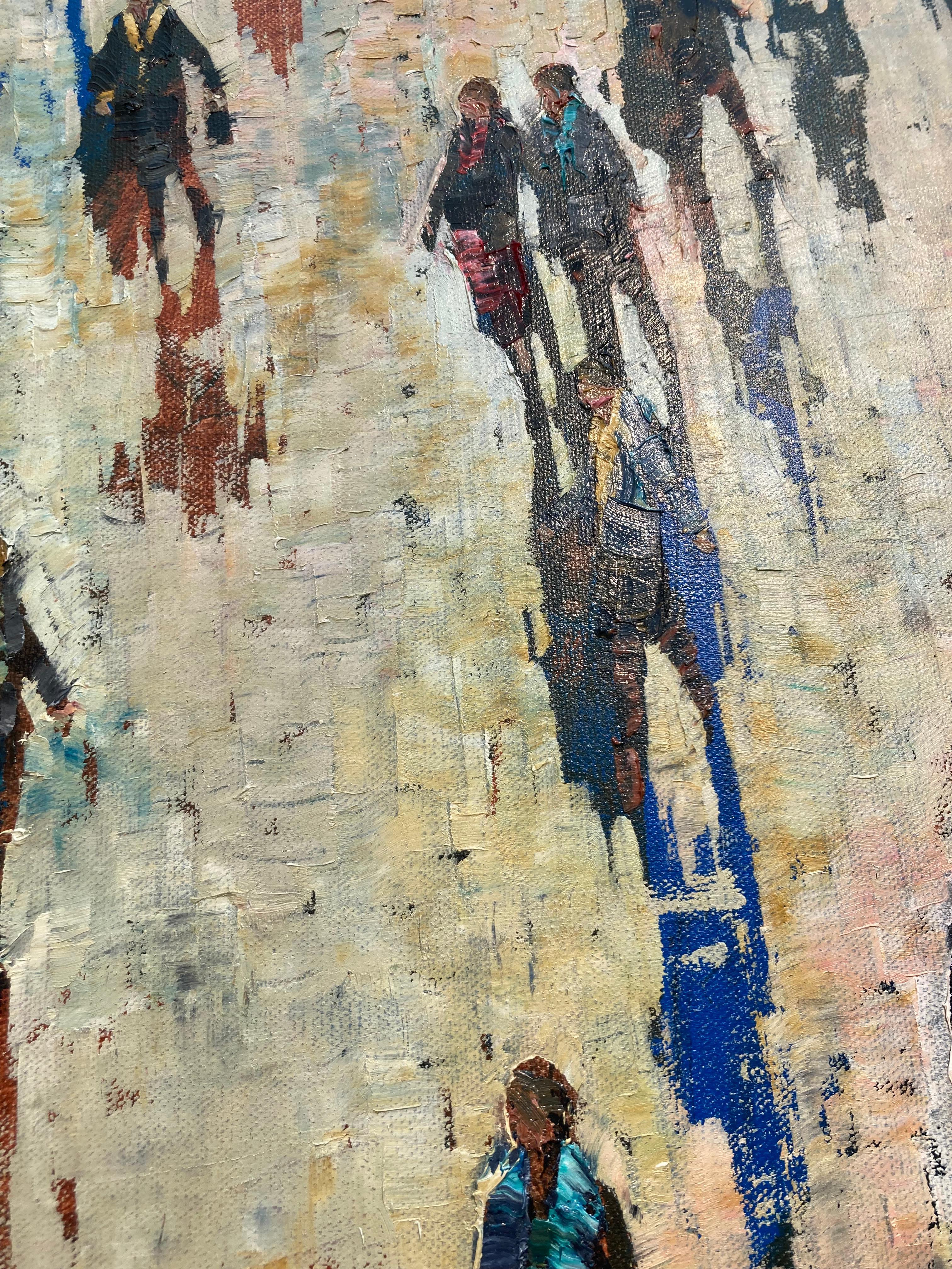 Riflesso a pastello - Scena contemporanea e figurativa di folla: Pittura a olio su tela - Painting Contemporaneo di Julia Whitehead
