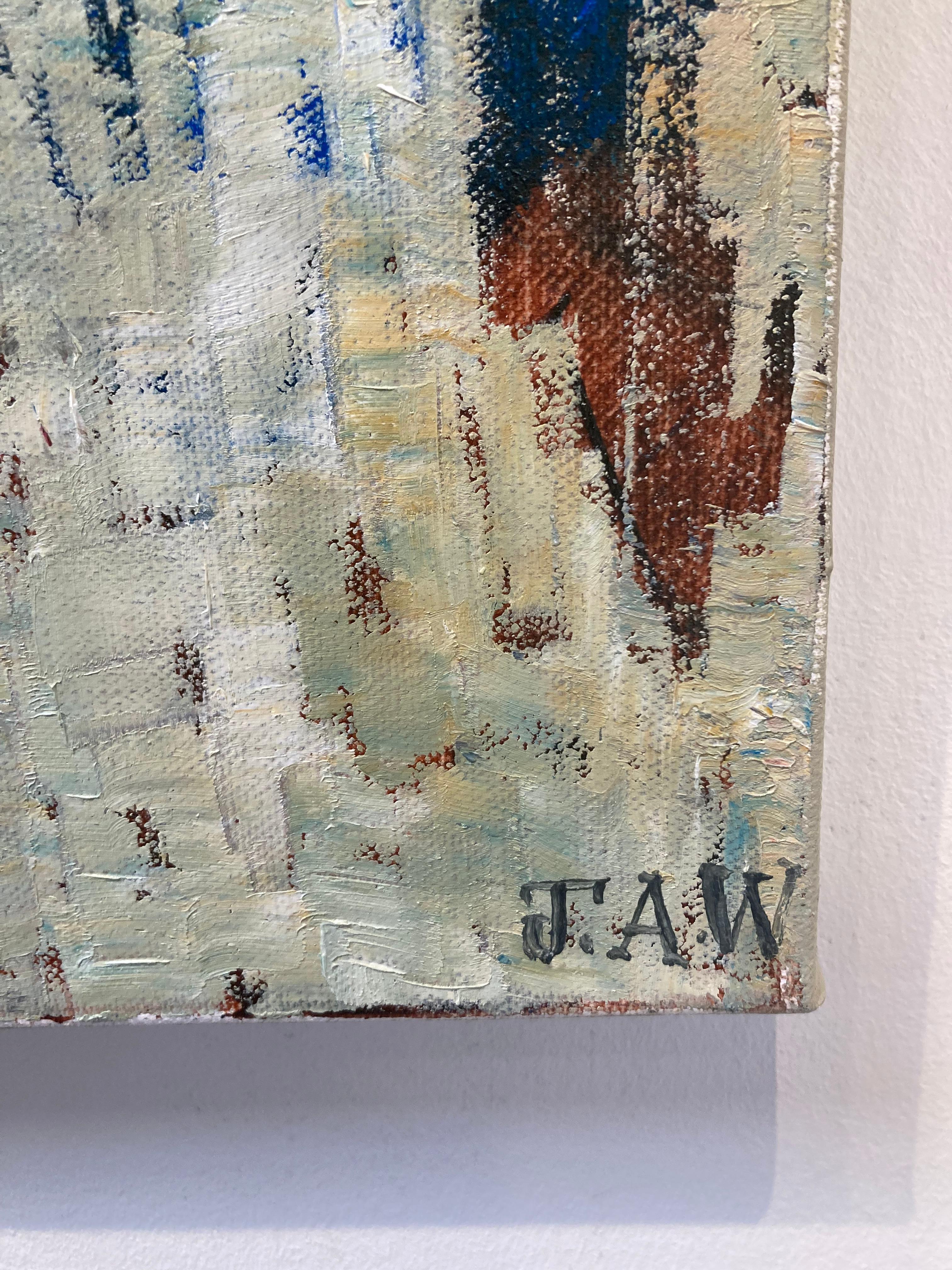 Riflesso a pastello - Scena contemporanea e figurativa di folla: Pittura a olio su tela - Figurative Painting Beige di Julia Whitehead