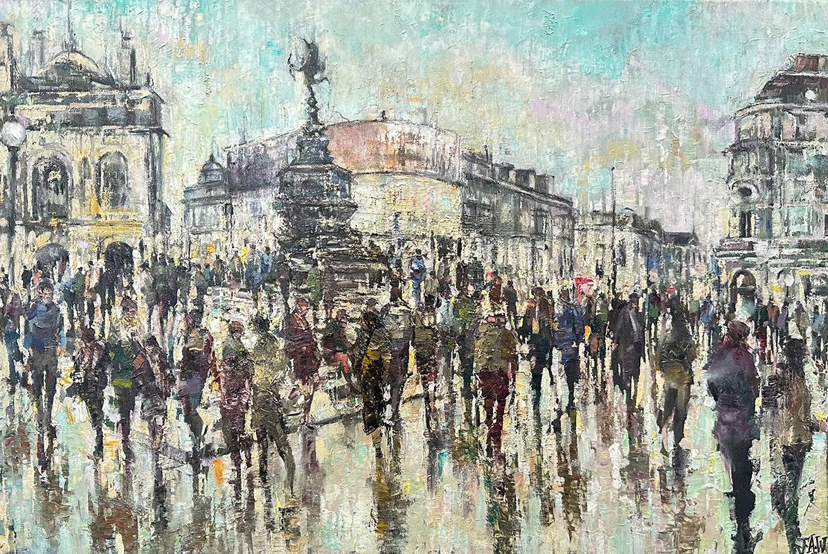 Piccadilly People - Crowds City Pittura ad olio Street Cityscapes People Figures