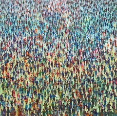 Rainbow Nation - Colourful Crowd of Figurative People: Oil on Canvas 