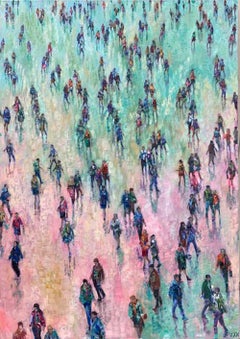 Rose Street - Figurative Colourful Scene: Oil Paint on Canvas