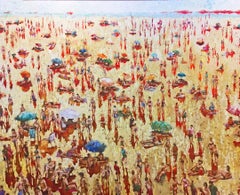 Shades - crowd people beach landscape figurative oil canvas painting