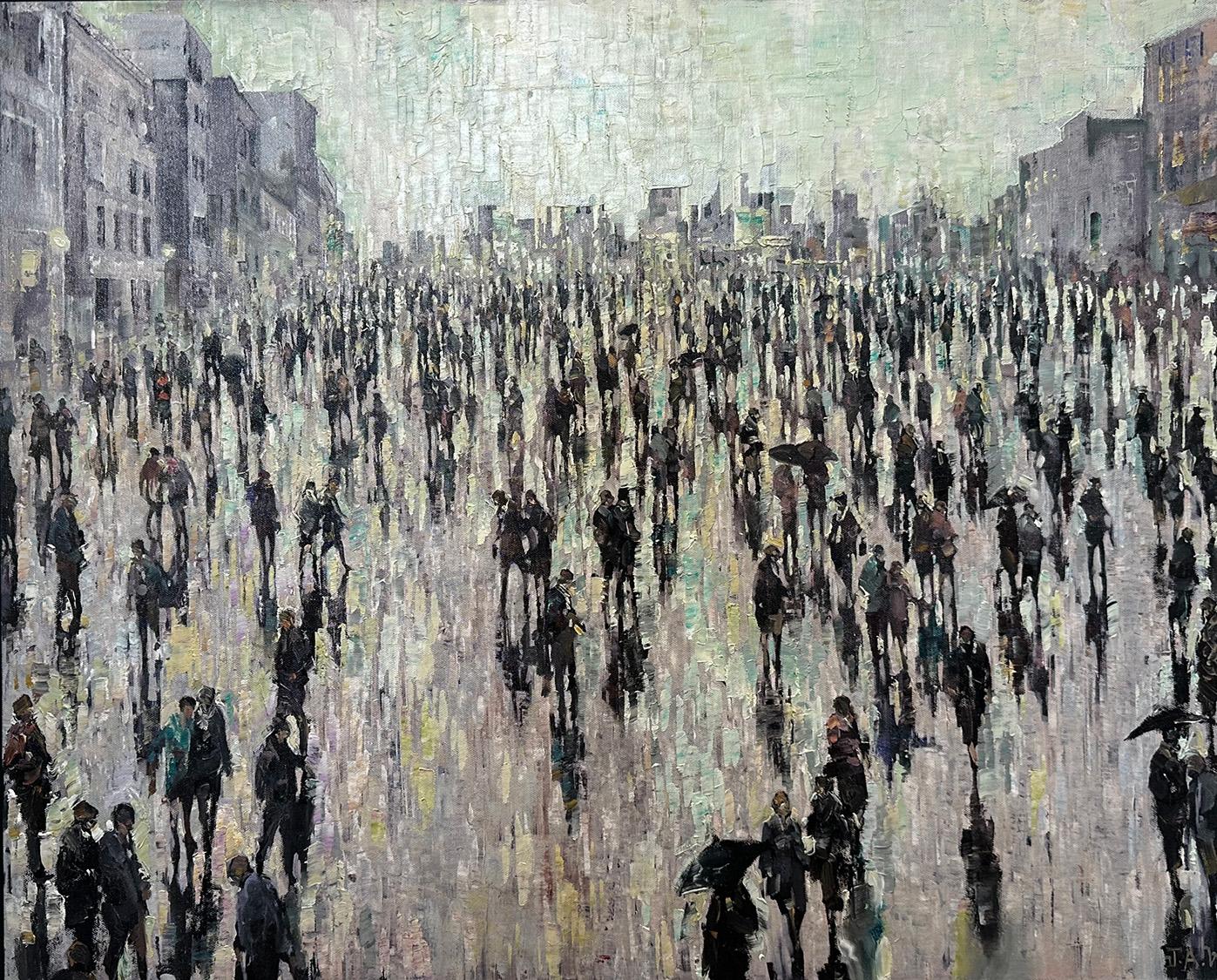 Soft Pavement Colour - Crowds City Oil Painting Street Cityscapes People Figures