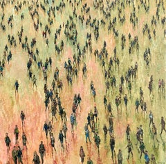 Step - contemporary landscape people gathering en masse group oil painting