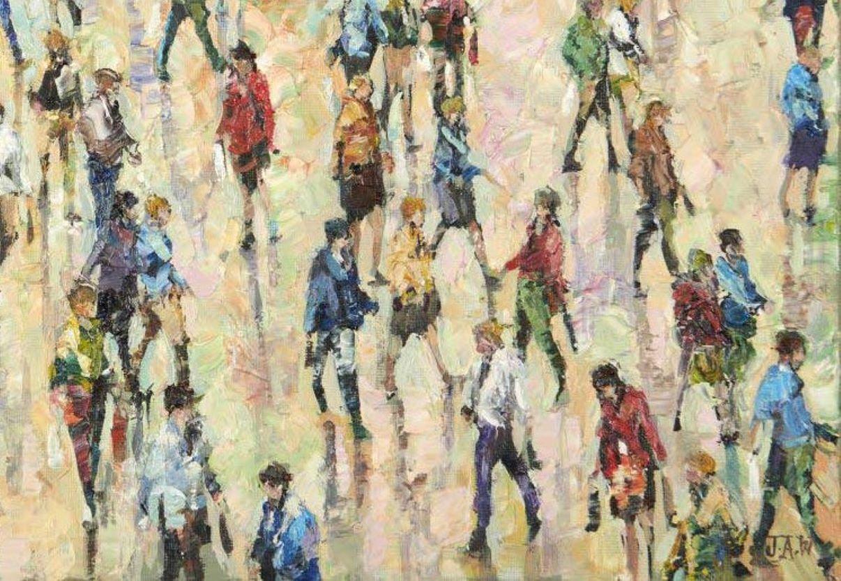 Summertime - Crowds City Oil Painting Street Cityscapes People Figures  For Sale 2
