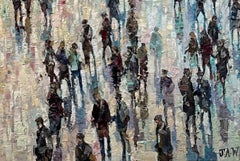 Urban Pastell Hues - Crowds City Ölgemälde Straße Stadtbilder Menschen Figuren