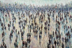 Urban Pastel Hues - Crowds City Oil Painting Street Cityscapes People Figures