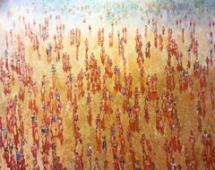 Wading - landscape figurative crowd oil painting people