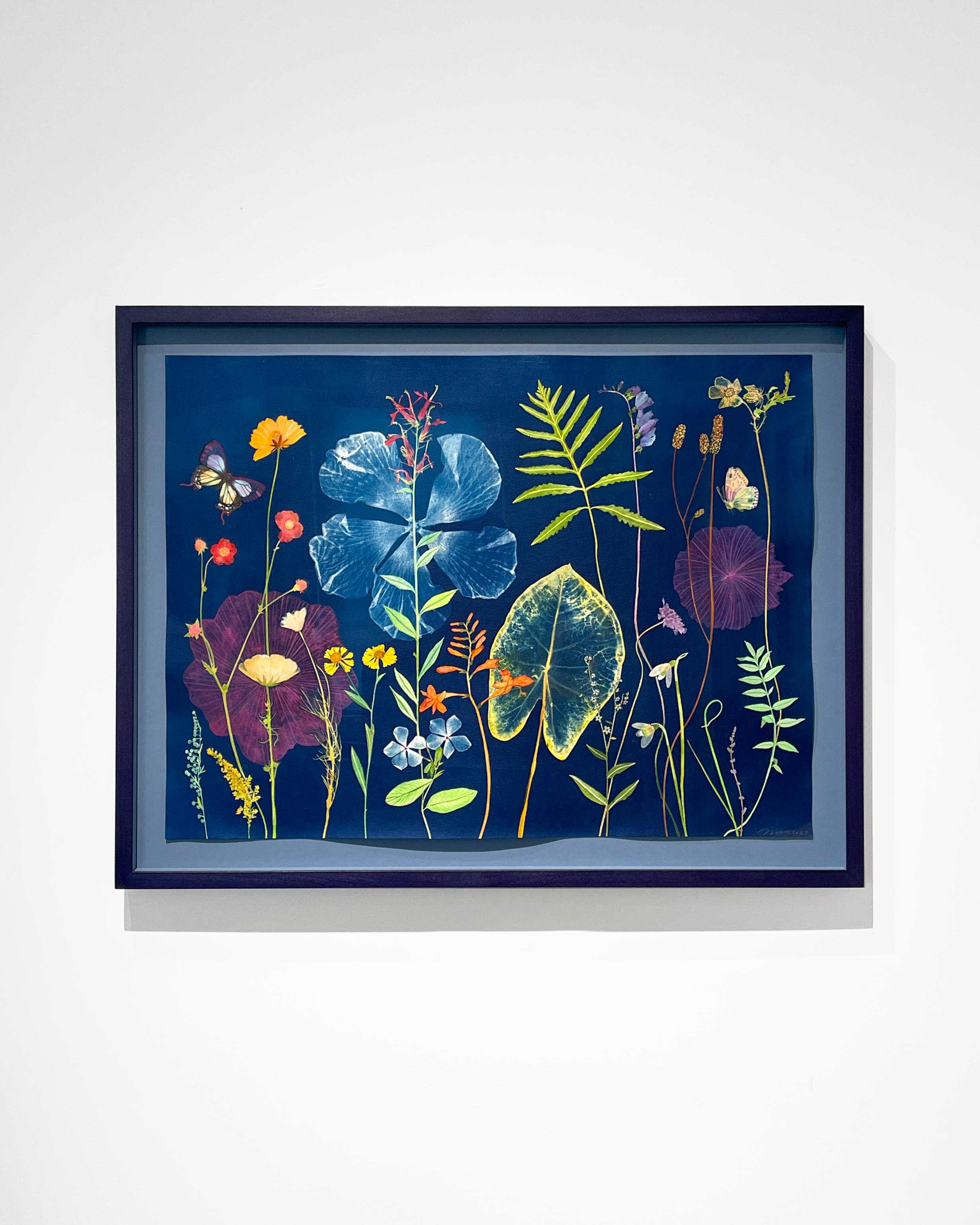 Nocturnal Nature (Gemalte Stillleben-Zyanotypie einer bunten Blume auf Indigo) – Photograph von Julia Whitney Barnes