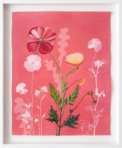Rosa Flora (Mohn, Nigella, Cosmos etc.): Handgemalte Cyanotypie