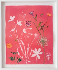 Rosa Flora: Queen Anne's Lace, Cosmos, Passionsblume) handgemalte Cyanotypie