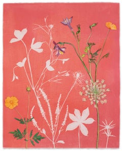 Rosa Flora: Queen Anne's Lace, Cosmos, Passionsblume) handgemalte Cyanotypie