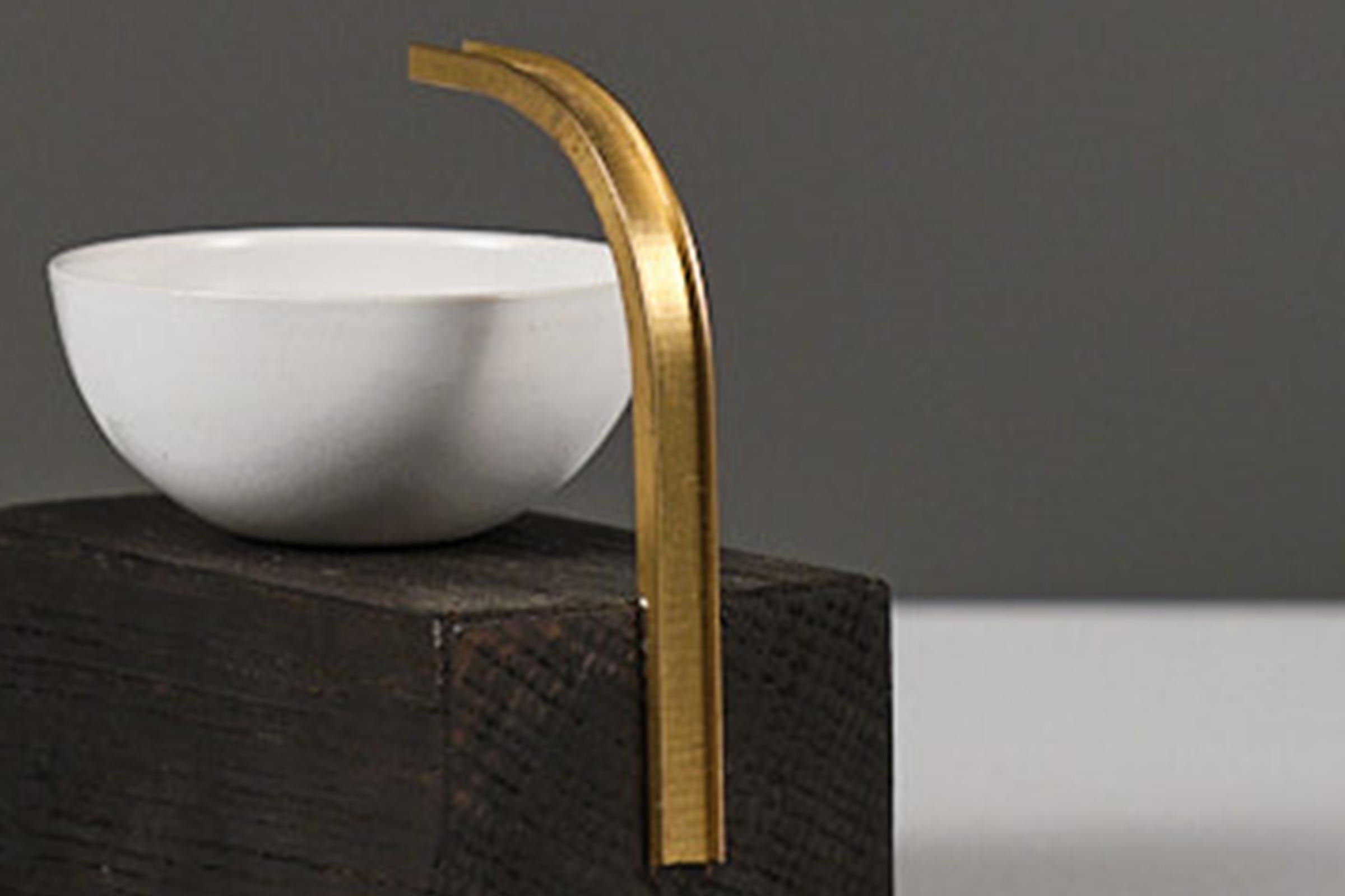 Julia_Contemporary sculptural ashtray collectible design. Brass, wood, ceramicsi For Sale 6