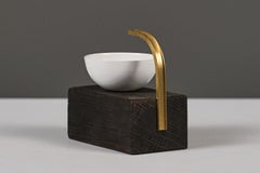 Contemporary sculptural ashtray collectible design. Brass, wood, ceramics Julia