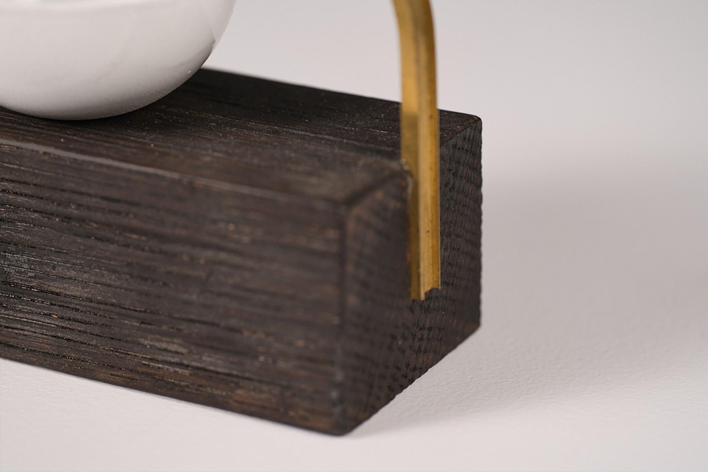 Julia_Contemporary sculptural ashtray collectible design. Brass, wood, ceramicsi For Sale 3