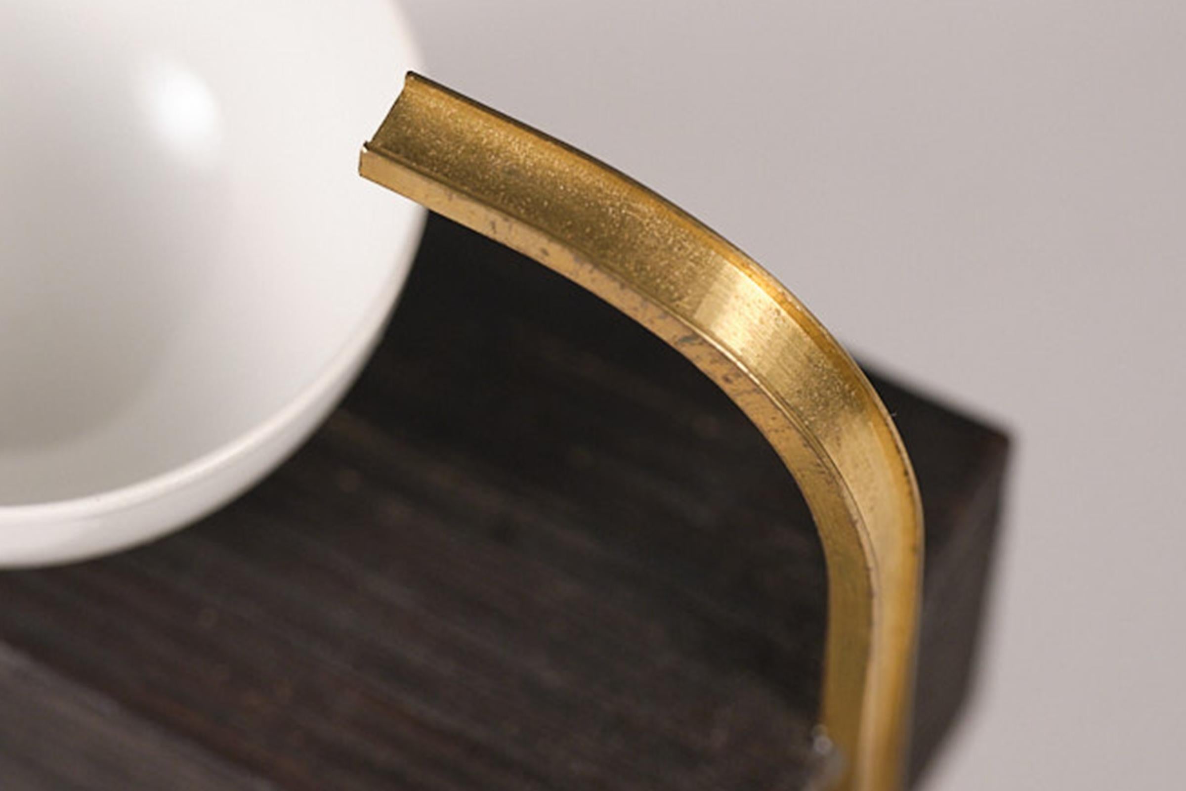 Julia_Contemporary sculptural ashtray collectible design. Brass, wood, ceramicsi For Sale 5