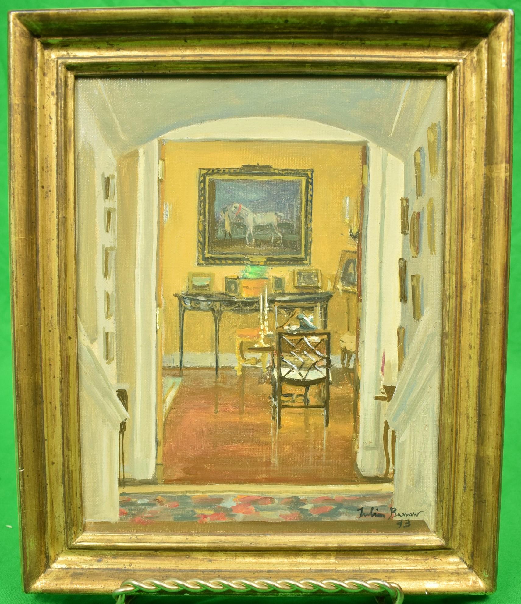 Julian Barrow Interior Painting - JULIAN BARROW (1939-2013): "OAKENDALE", FROM FRONT HALL TO DRAWING ROOM