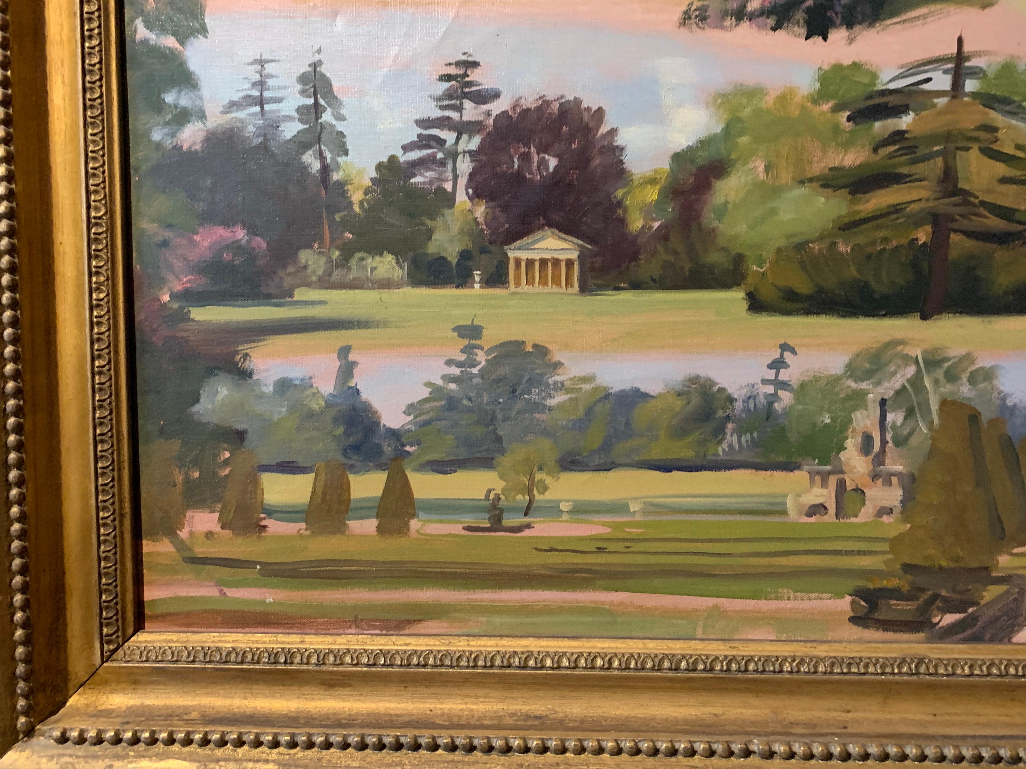 Views of Shugborough Park & Estate Signed Oil Painting on Canvas - Brown Landscape Painting by Julian Barrow