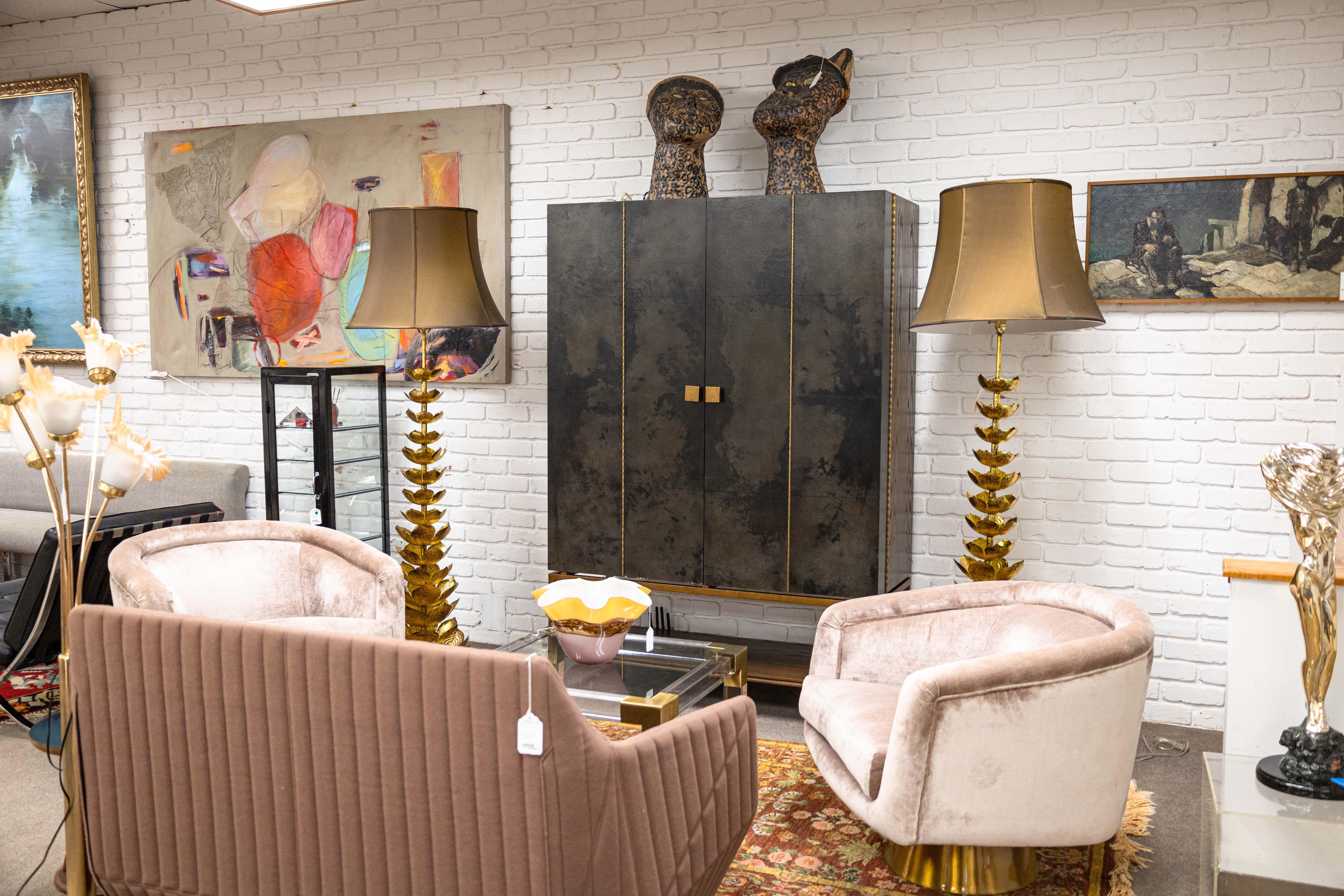 A Julian Chichester Pollock Drinks Cabinet finished in black vellum. This is a seriously stunning cabinet. It has a monumental presence, and a beautiful, dark design. This features a large rectangular design, with two very large double-hinged doors,