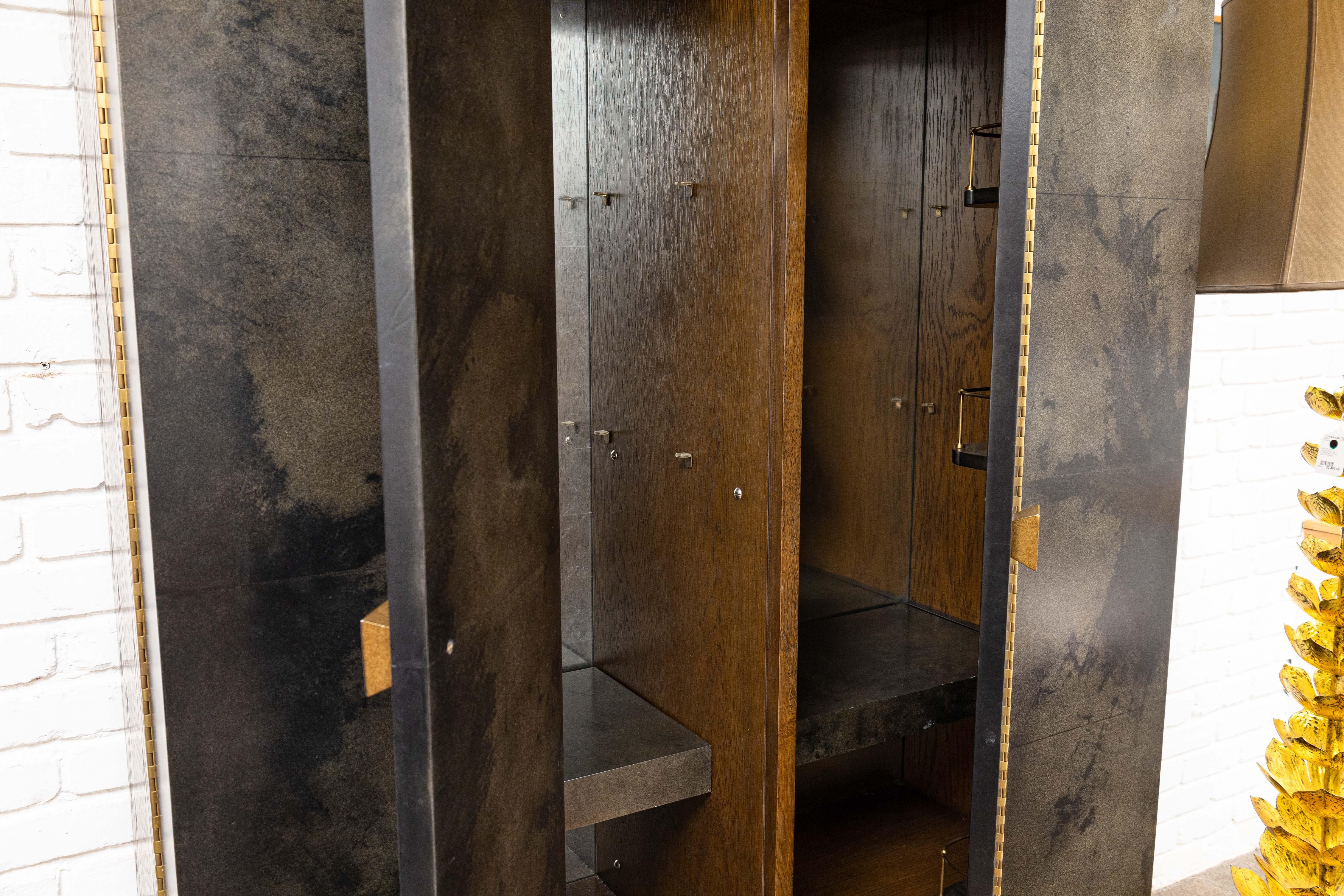 Brass Julian Chichester Black Vellum Finish Pollock Drinks Cabinet Mirrored Dry Bar