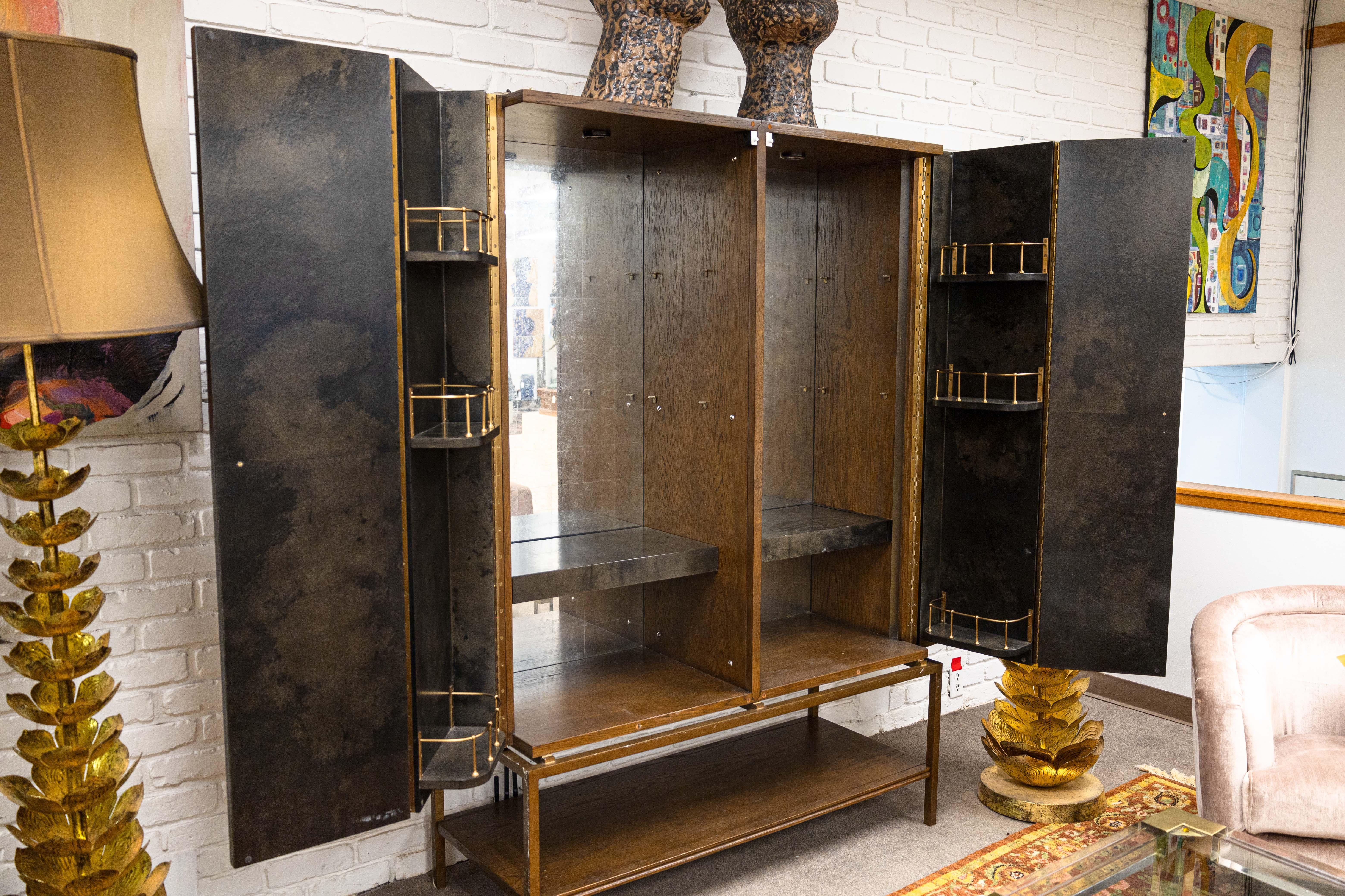 Julian Chichester Black Vellum Finish Pollock Drinks Cabinet Mirrored Dry Bar 1