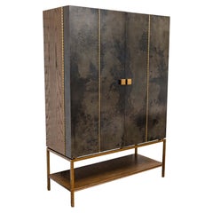 Julian Chichester Black Vellum Finish Pollock Drinks Cabinet Mirrored Dry Bar