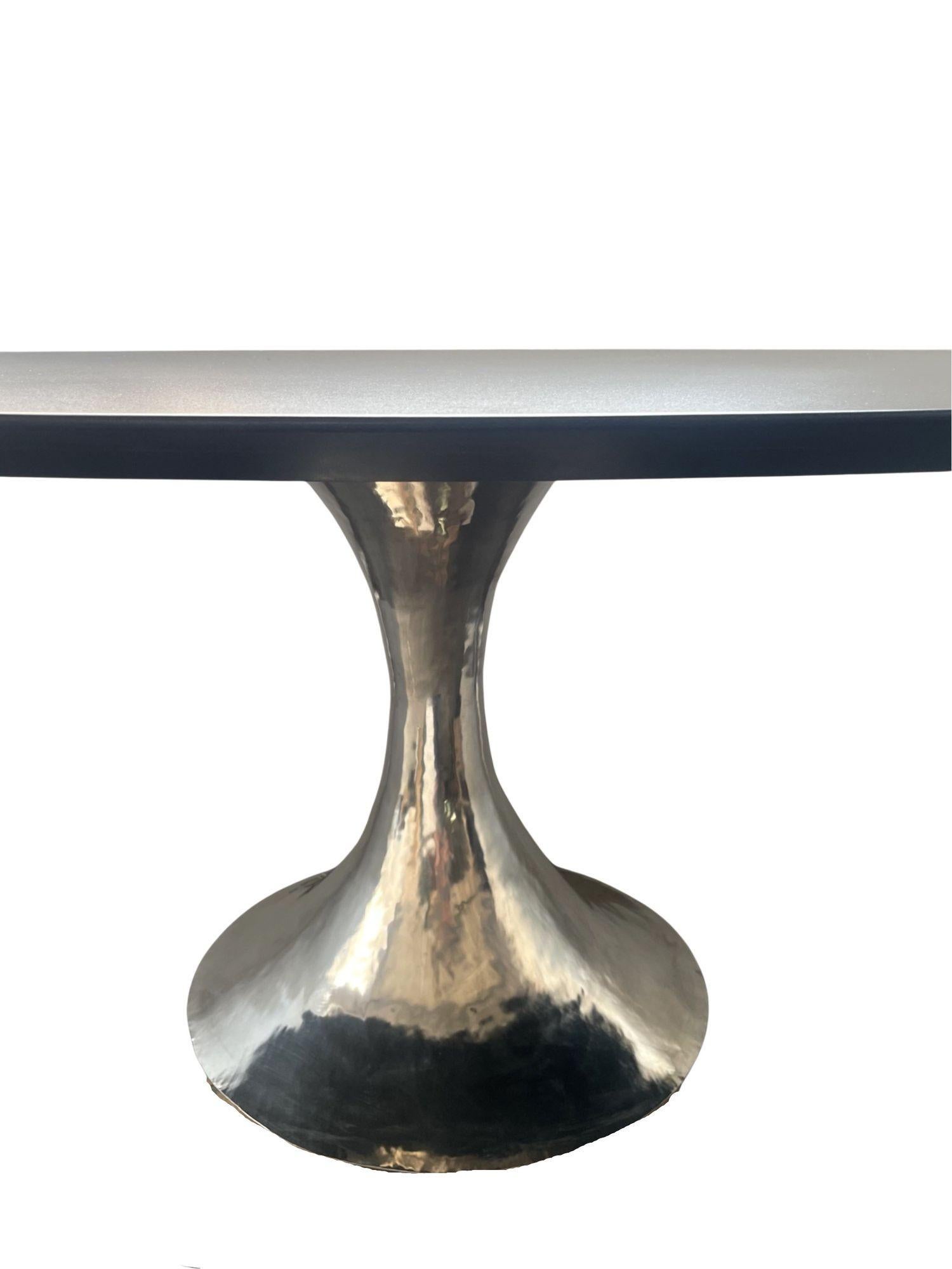 English Julian Chichester Dakota Oval Table w/ Metal Base & Marble Top. England, 1990's. For Sale