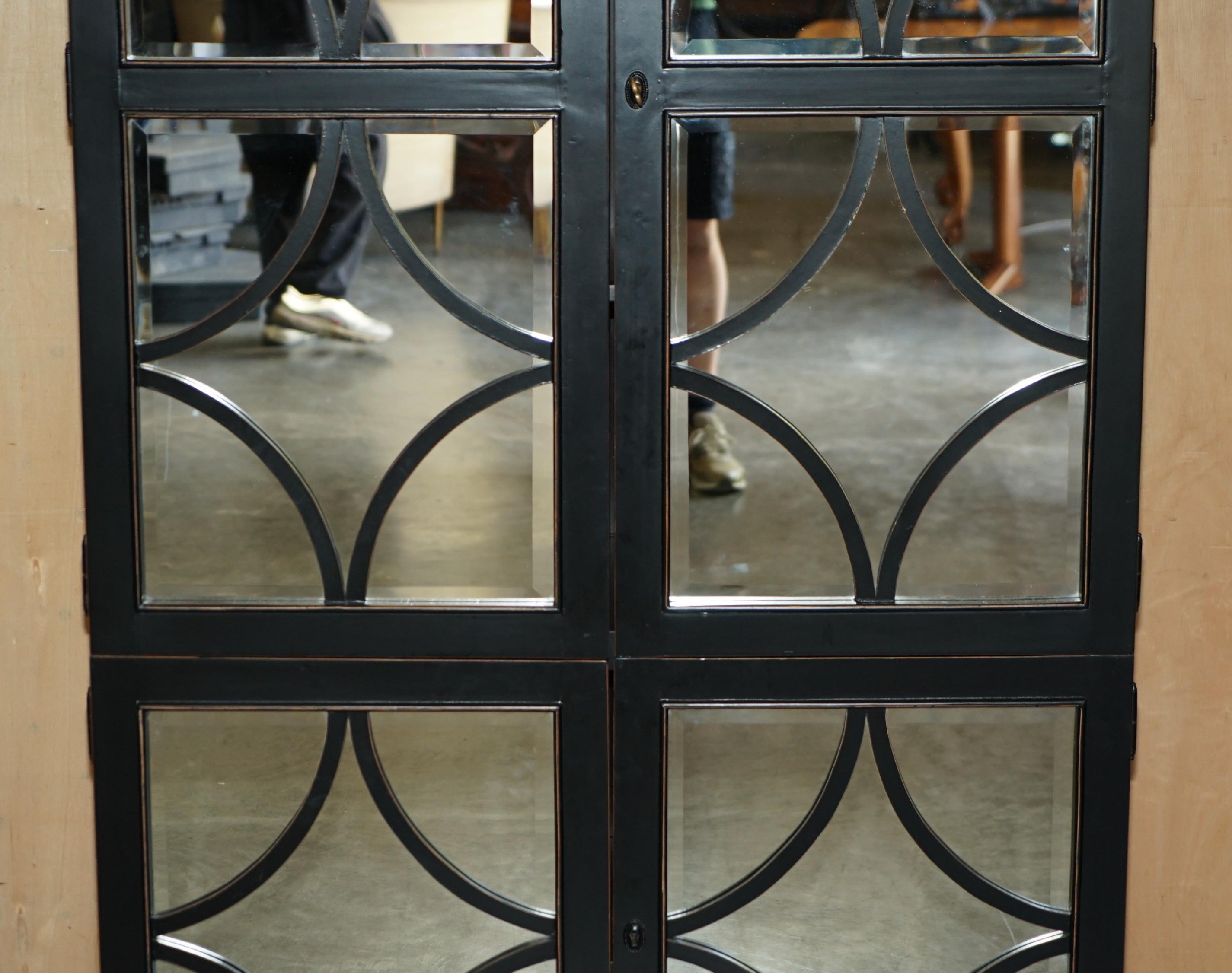 Ebonized JULIAN CHICHESTER EBONISED WiTH MIRRORED DOORS HOUSEKEEPERS STORAGE CUPBOARD For Sale