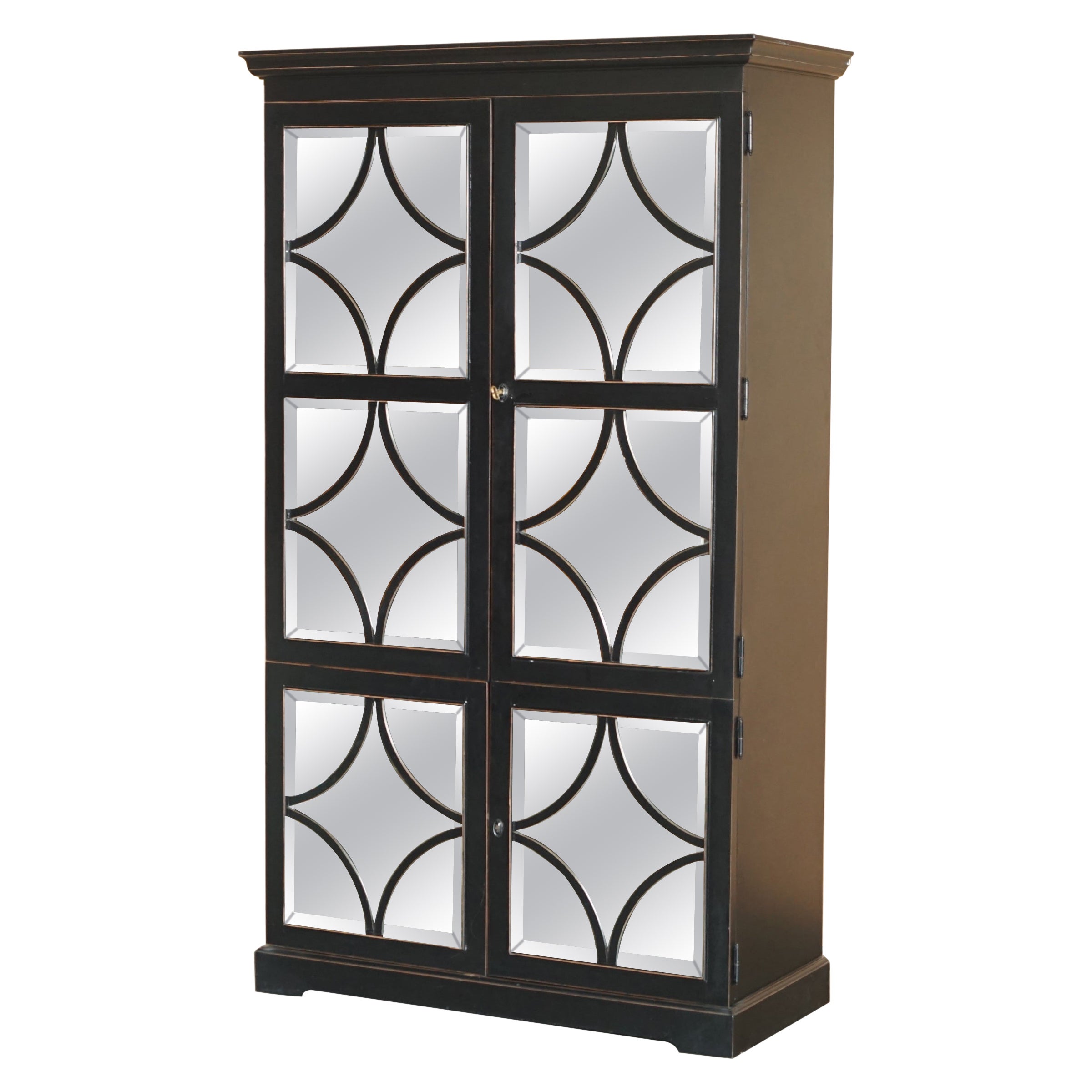 JULIAN CHICHESTER EBONISED WiTH MIRRORED DOORS HOUSEKEEPERS STORAGE CUPBOARD For Sale