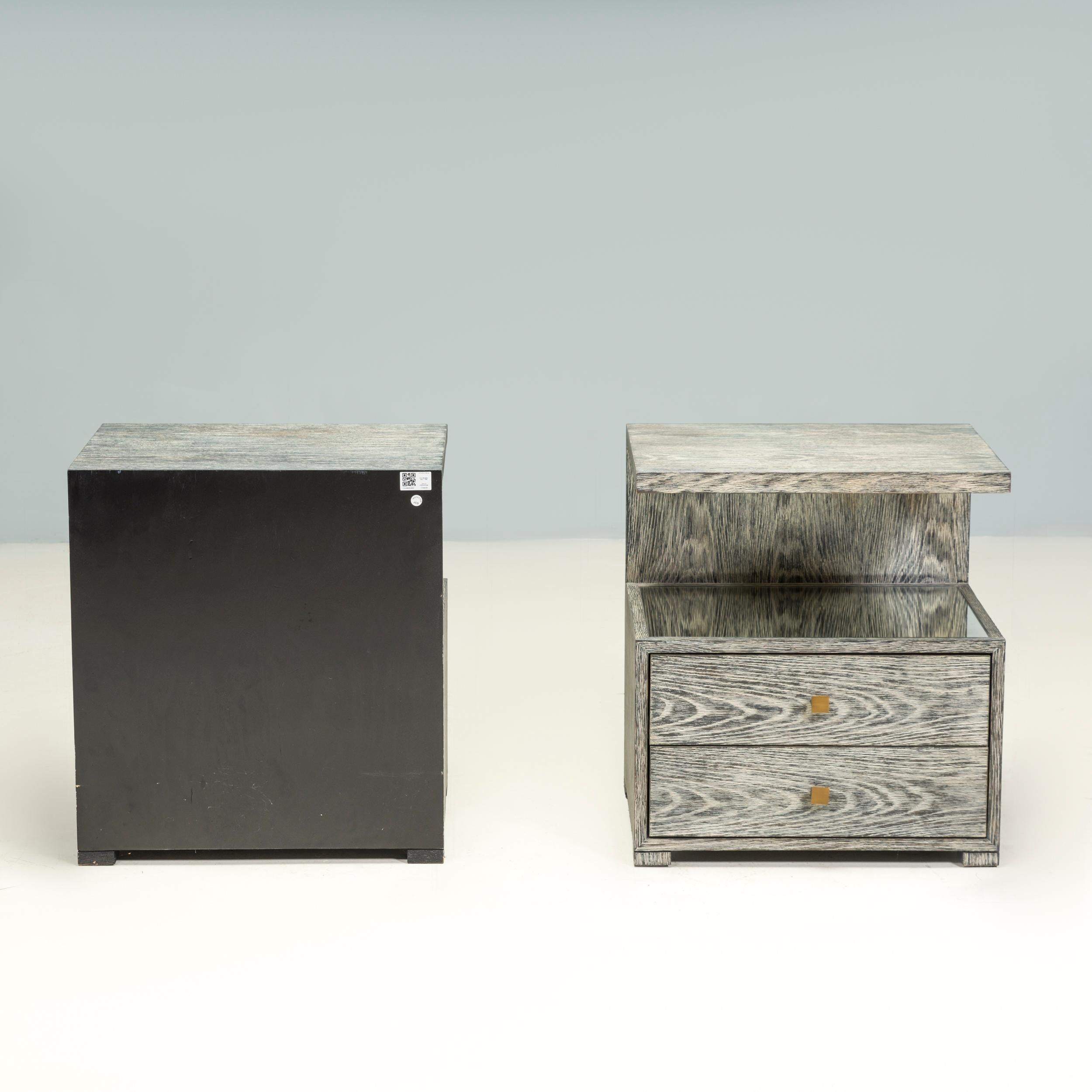 Julian Chichester Limed Black Oak Enzo Bedside Tables, Set of 2 In Good Condition For Sale In London, GB