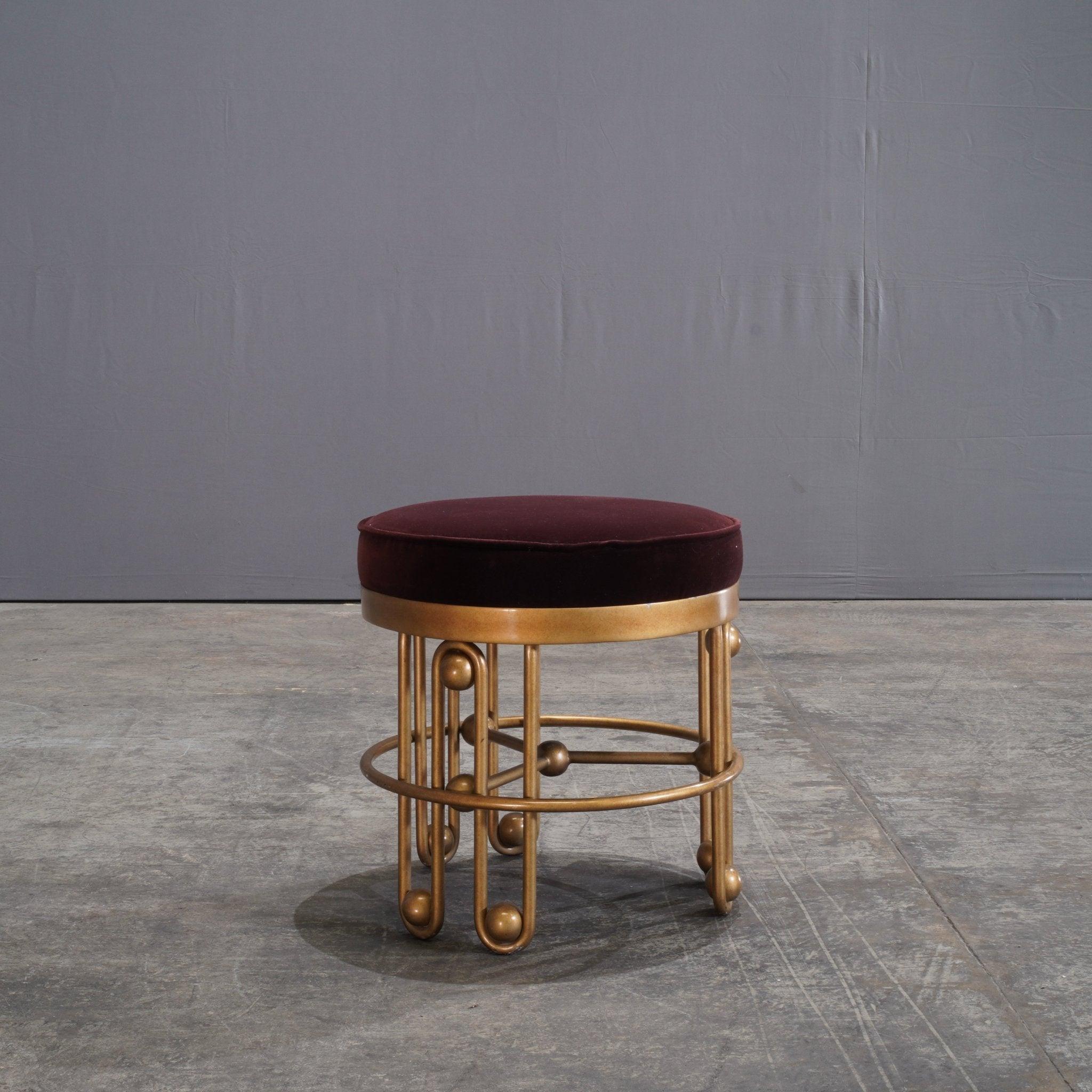Modern Julian Chichester Stool  Gold and Aubergine Fabric Stool