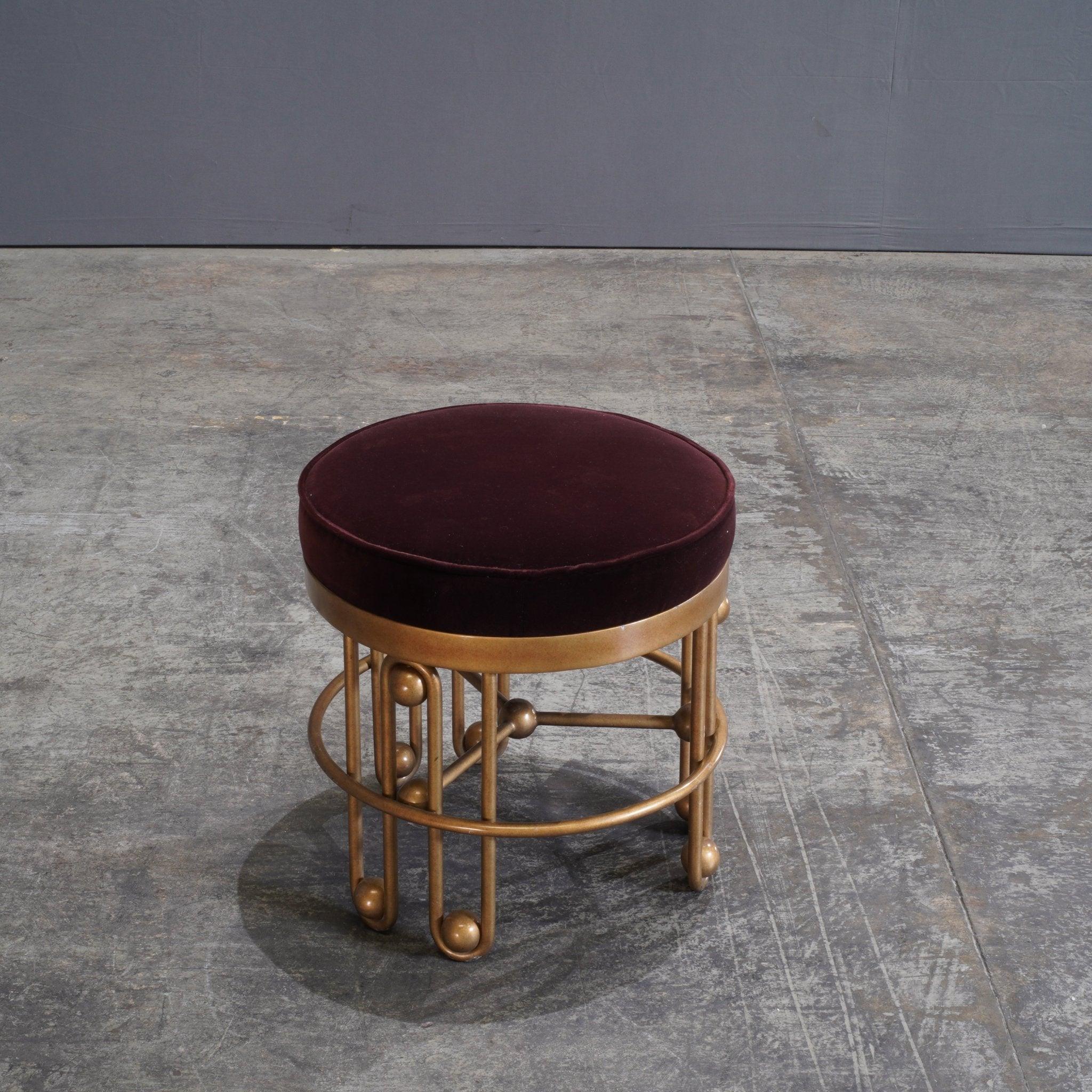 English Julian Chichester Stool  Gold and Aubergine Fabric Stool