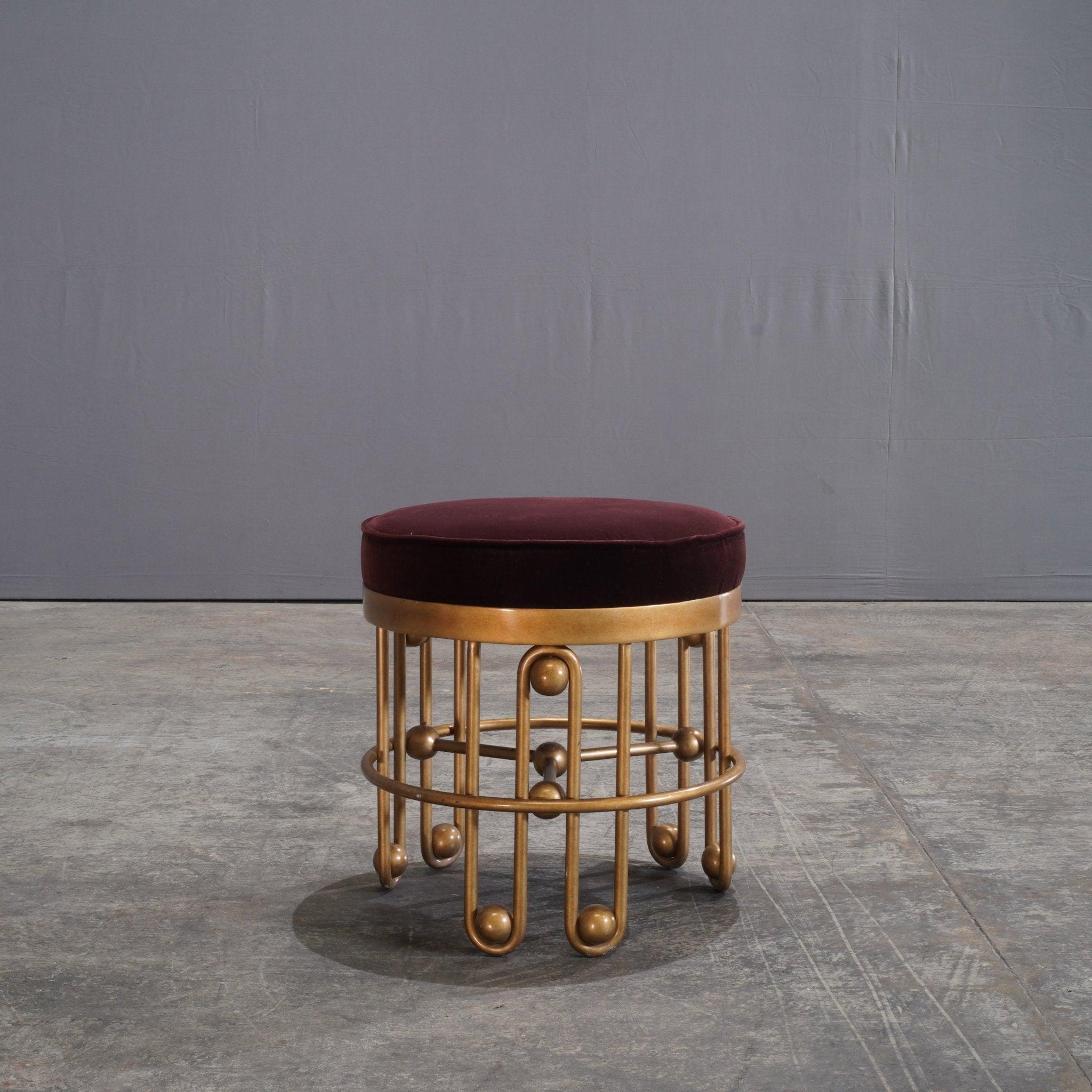 Julian Chichester Stool  Gold and Aubergine Fabric Stool In Good Condition In Basildon, London