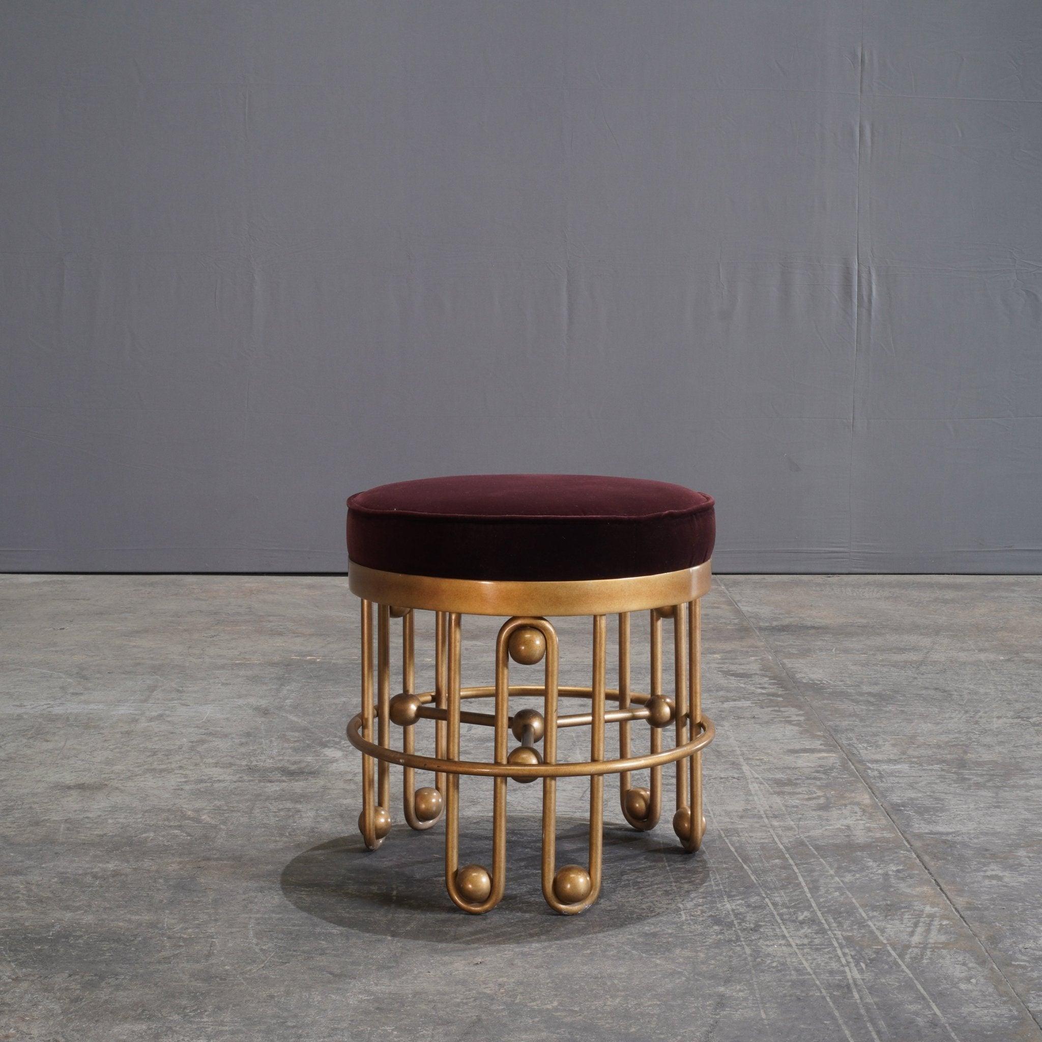 Contemporary Julian Chichester Stool  Gold and Aubergine Fabric Stool