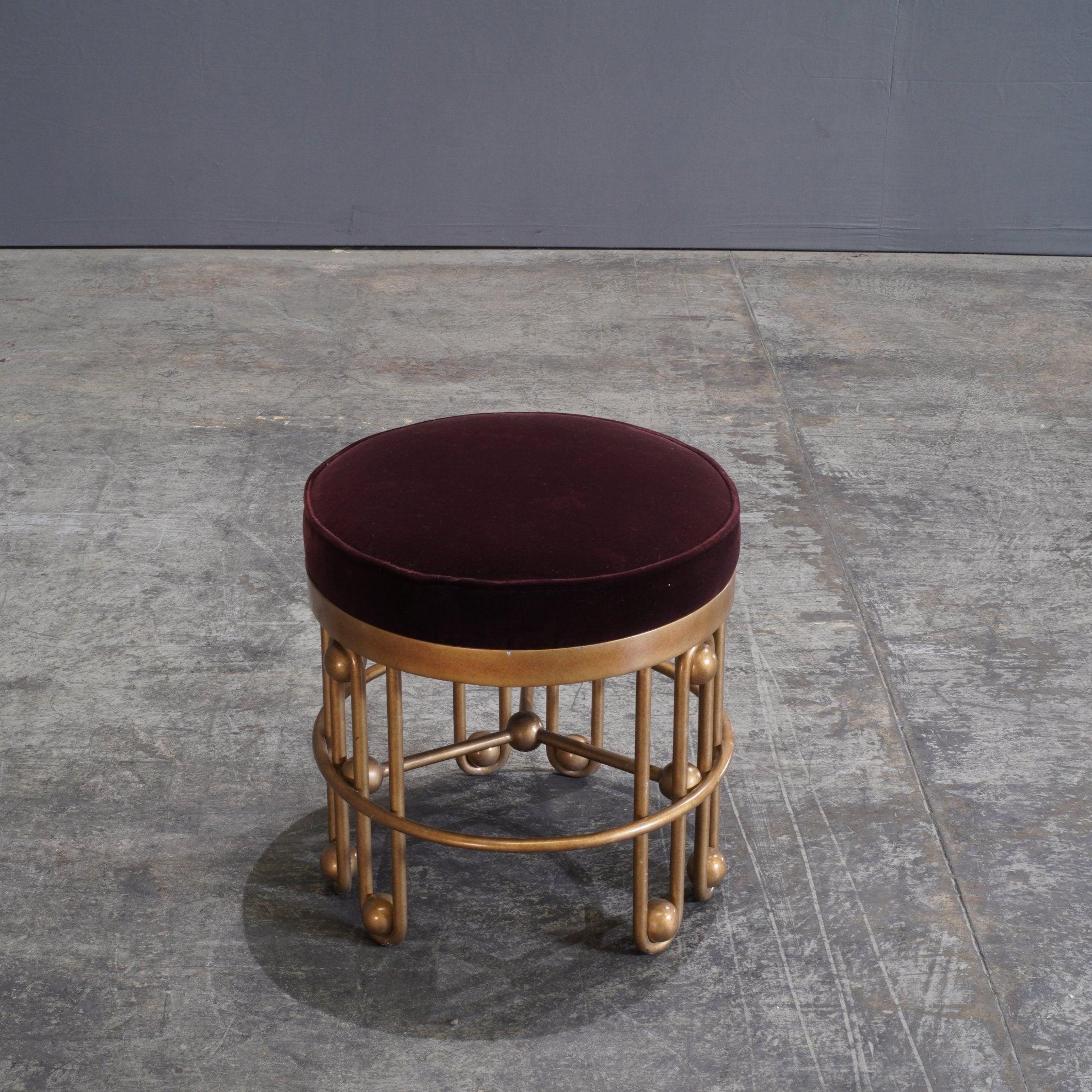 Metal Julian Chichester Stool  Gold and Aubergine Fabric Stool
